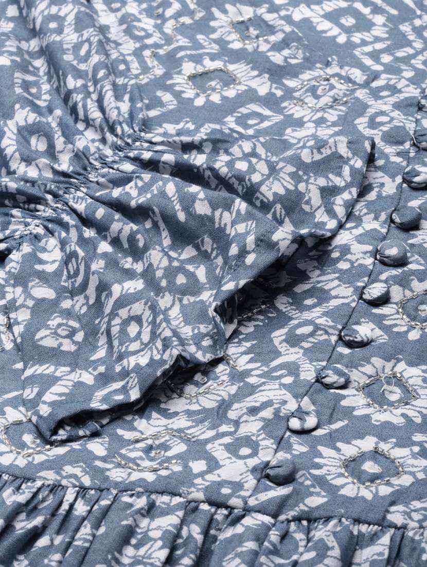 grey printed fit & flare ethnic dress - 20383408 -  Standard Image - 7