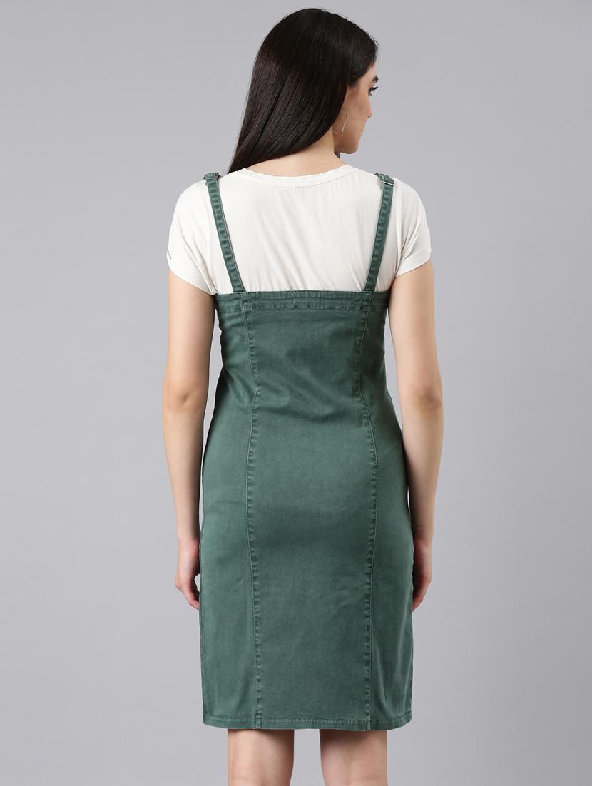 olive solid pinafore dress - 20383412 - Standard Image - 2