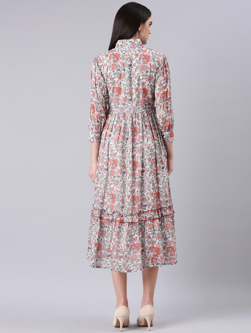 white floral a-line dress - 20383425 - Standard Image - 2