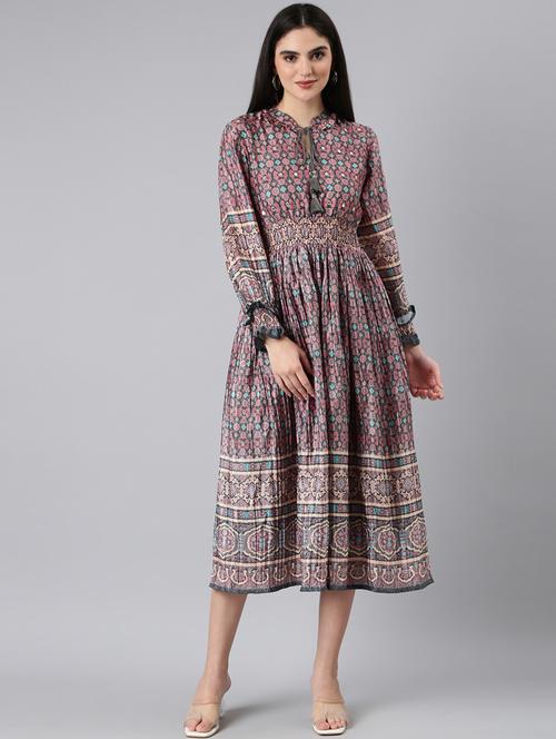 grey printed fit & flare dress - 20383427 -  Standard Image - 0