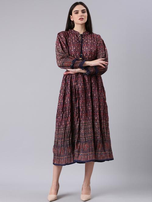 women multi color printed viscose fit & flare dress - 20383428 -  Standard Image - 0