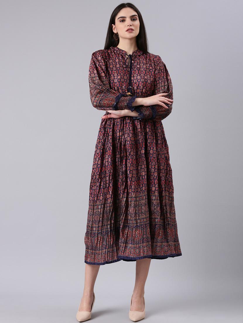women multi color printed viscose fit & flare dress - 20383428 -  Zoom Image - 0
