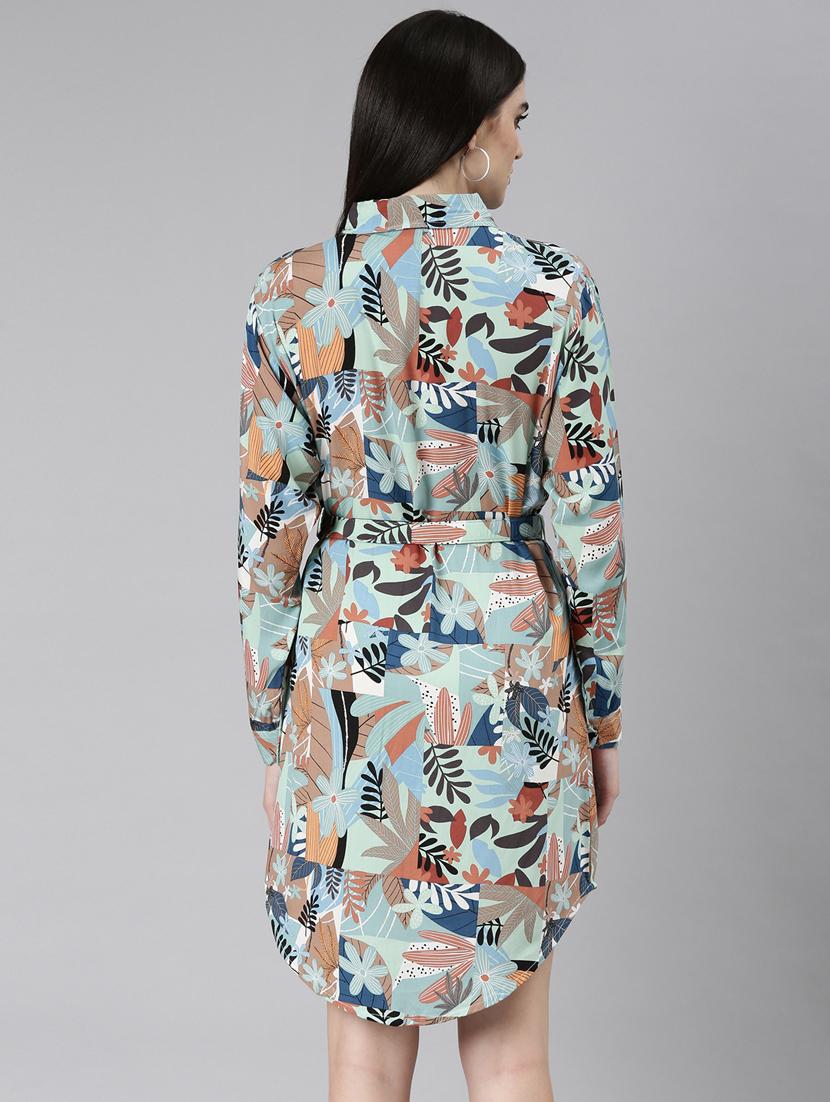 multi color tropical print shirt dress - 20383433 - Standard Image - 2
