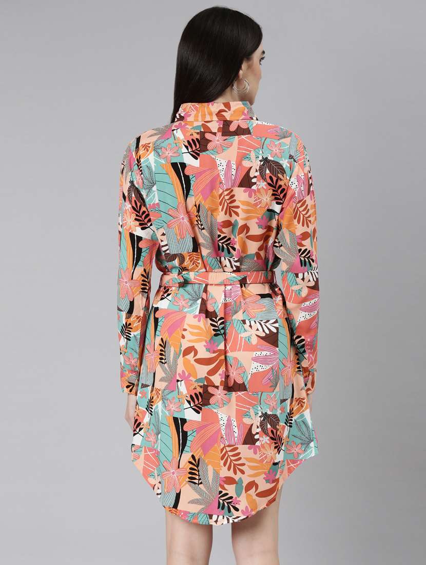 multi color tropical print shirt dress - 20383434 -  Standard Image - 2