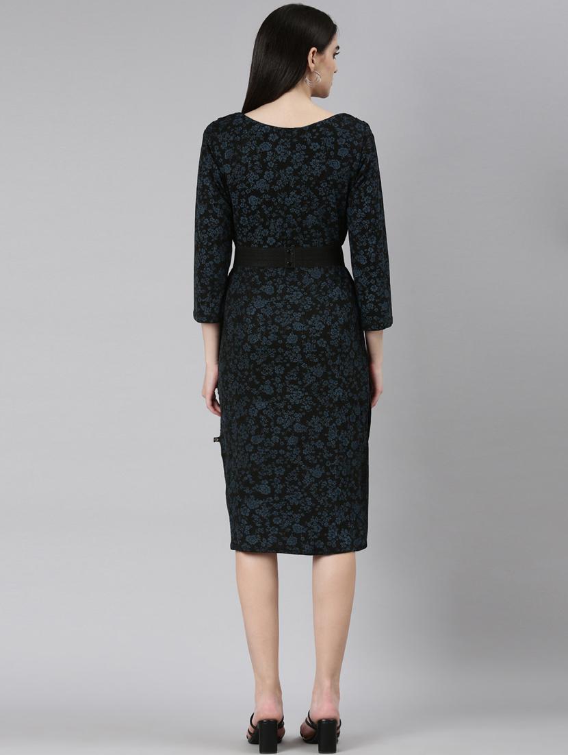 black self designed long sleeves dress - 20383437 - Standard Image - 2
