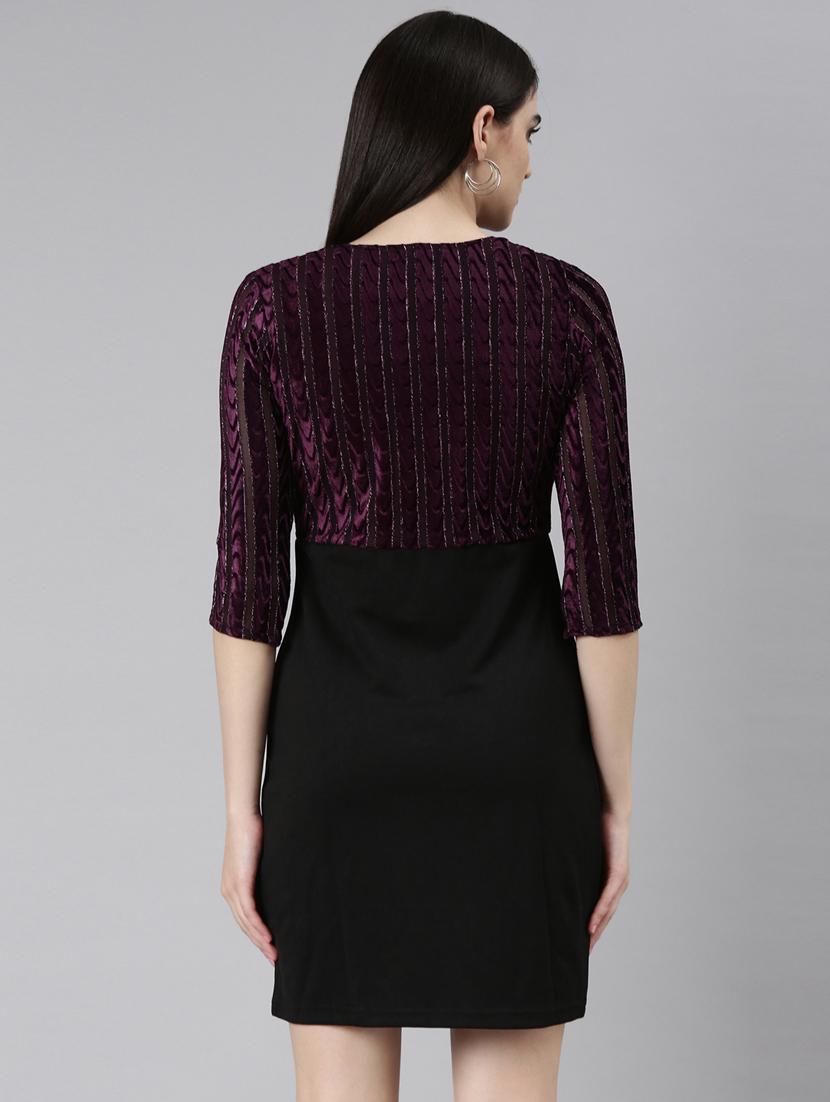 purple self design bodycon dress - 20383446 - Standard Image - 2