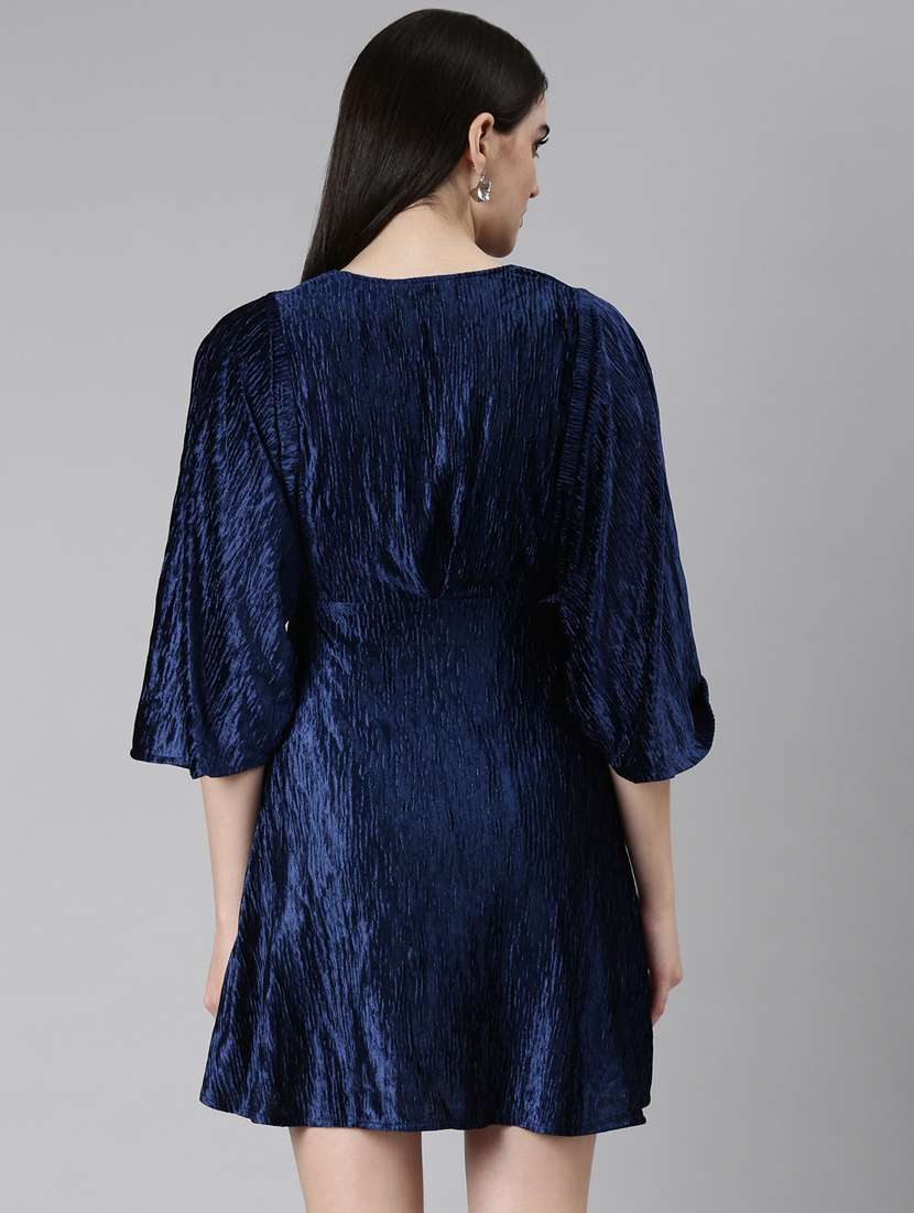 navy blue self design a-line dress - 20383454 -  Standard Image - 2