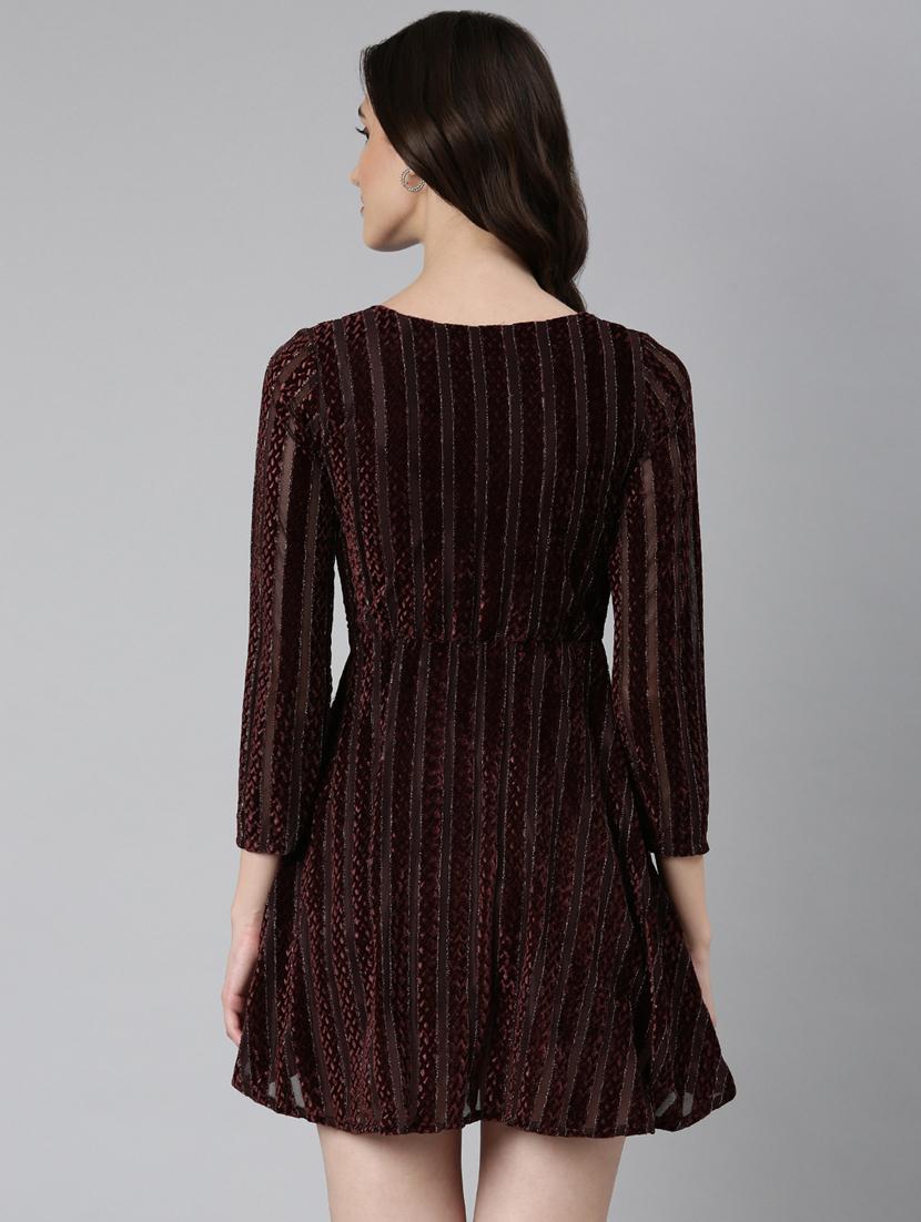 coffee brown self design a-line dress - 20383459 - Standard Image - 2