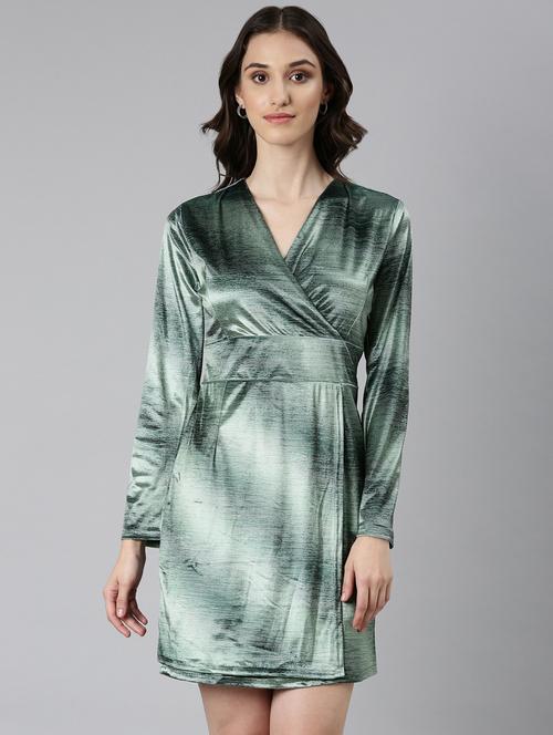 green solid long sleeves bodycon dress - 20383462 -  Standard Image - 0