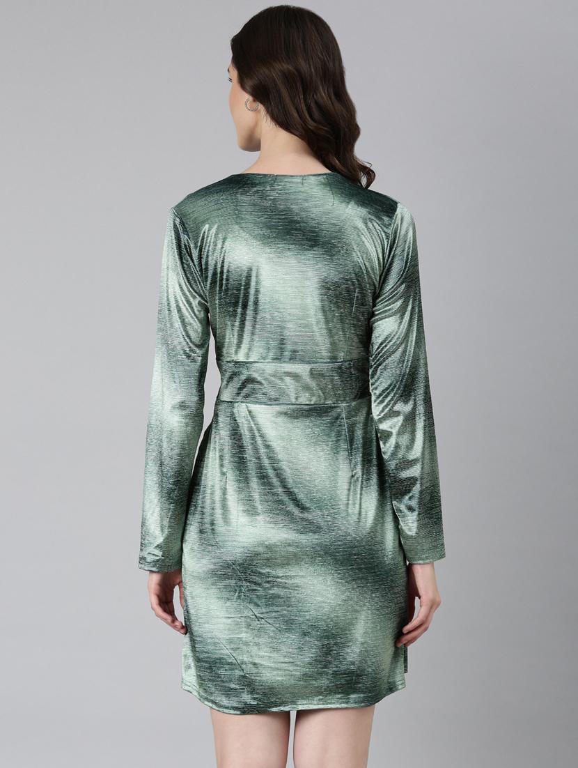 green solid long sleeves bodycon dress - 20383462 - Standard Image - 2
