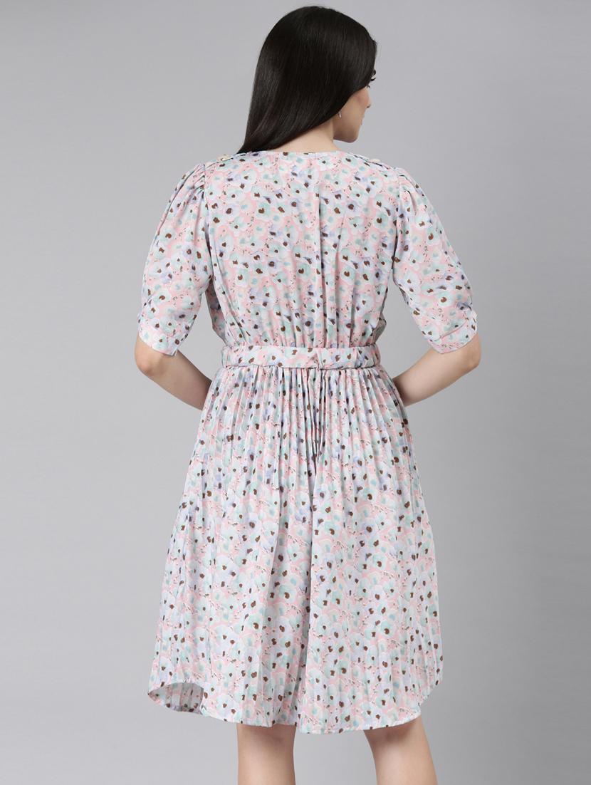 women multi color printed cotton fit & flare dress - 20383468 - Standard Image - 2