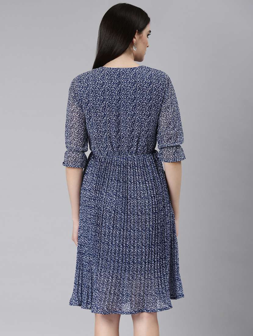 navy blue floral fit & flare dress - 20383473 -  Standard Image - 2