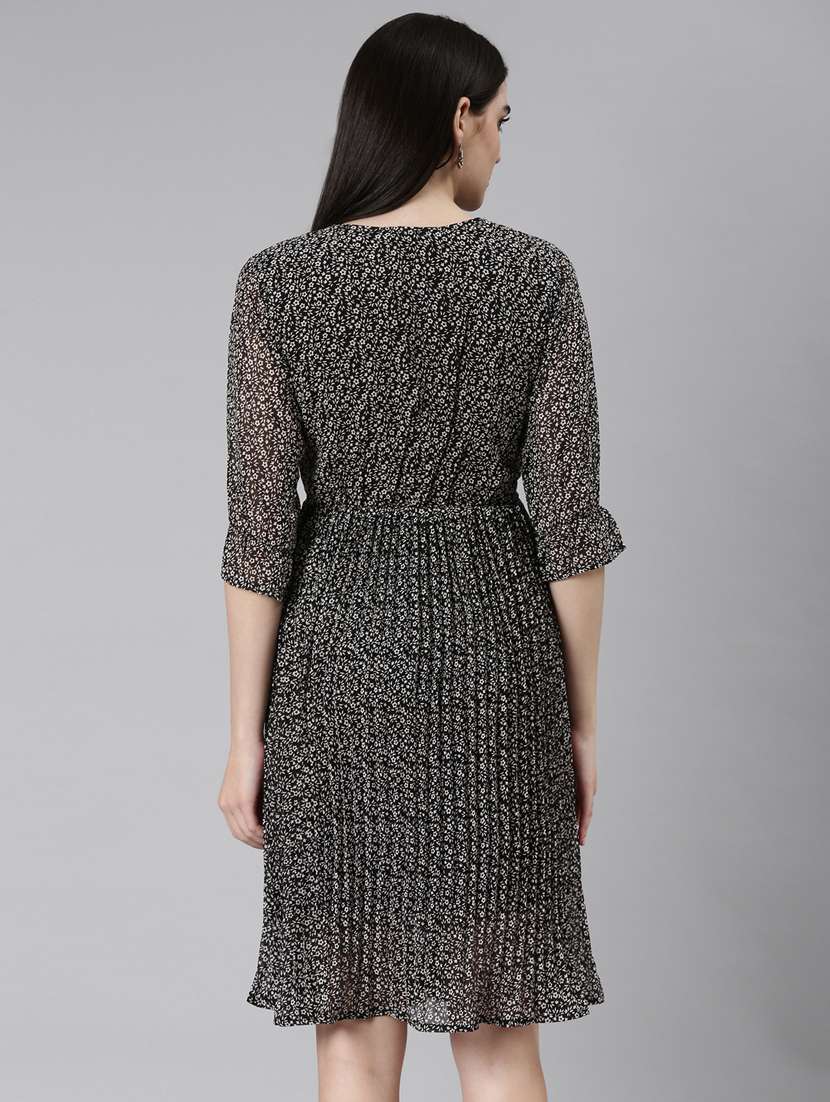 black floral print fit & flare dress - 20383474 -  Standard Image - 2