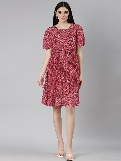 red floral fit & flare dress - 20383475 -  Standard Image - 0
