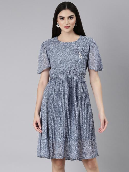 blue floral print fit & flare dress - 20383476 -  Standard Image - 0