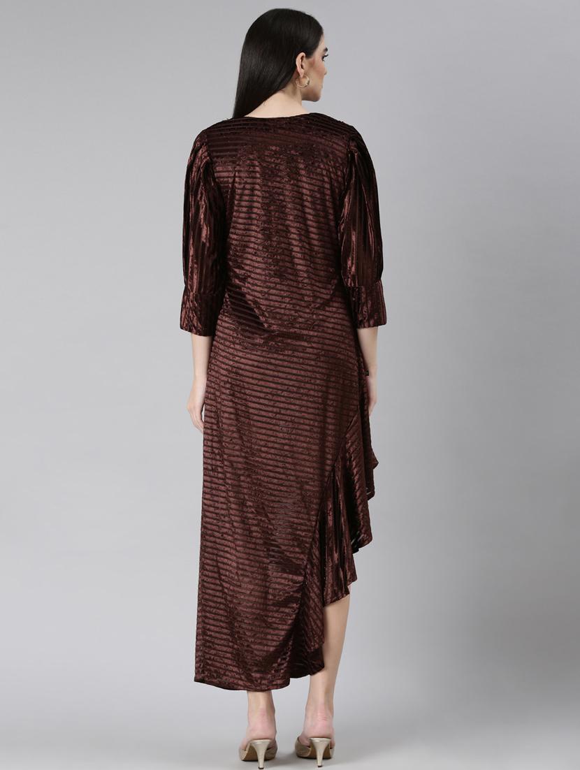 coffee brown self design asymmetric dress - 20383477 - Standard Image - 2