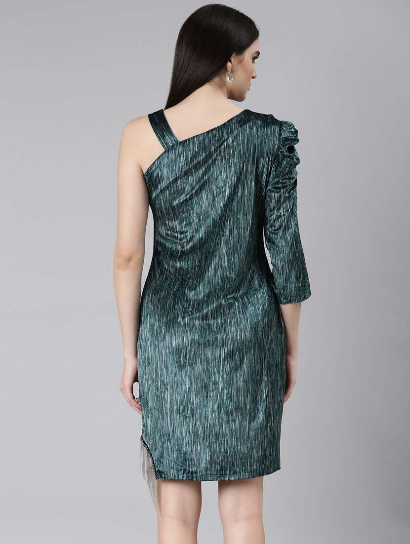 teal self designed bodycon dress - 20383481 -  Standard Image - 2