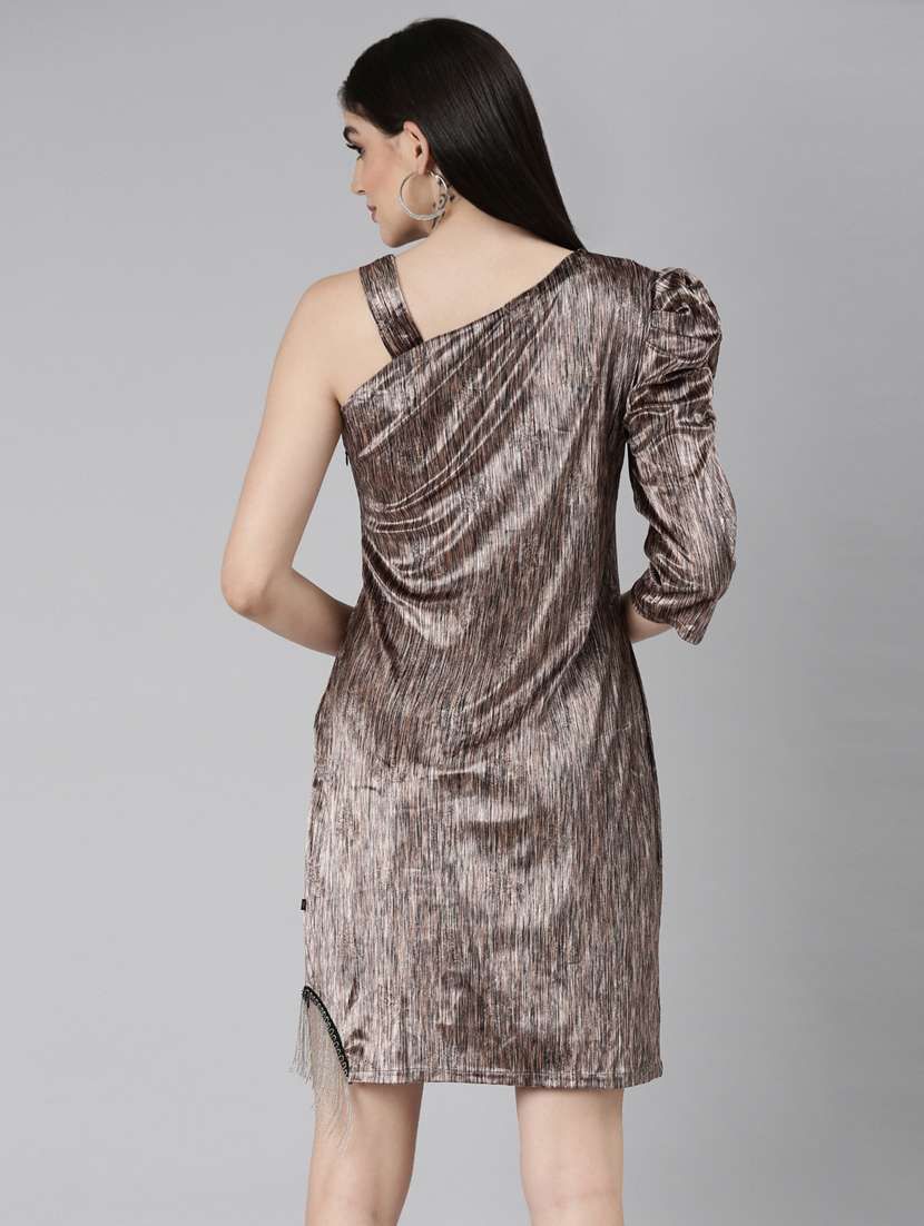 brown self designed one shoulder bodycon dress - 20383482 -  Standard Image - 2