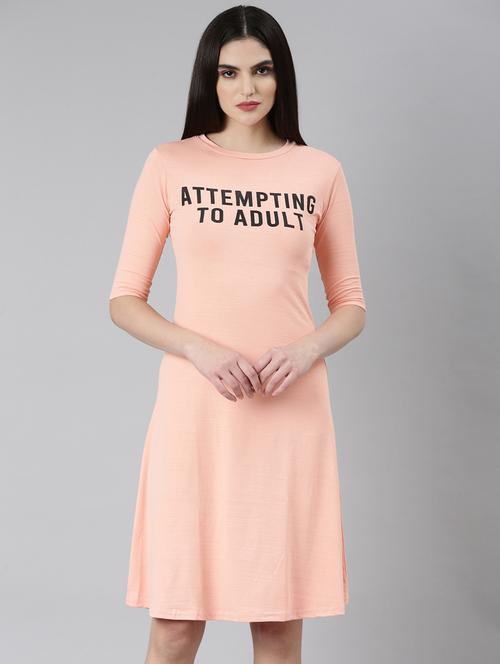 peach typography a-line dress - 20383485 -  Standard Image - 0