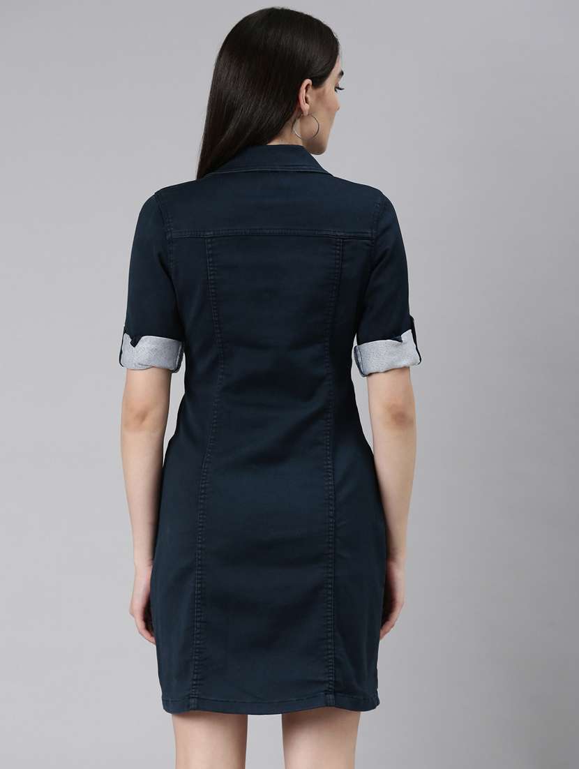 navy blue solid shift dress - 20383490 -  Standard Image - 2