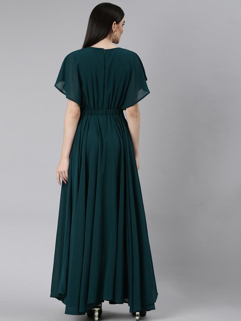 teal solid gown dress - 20383499 - Standard Image - 2