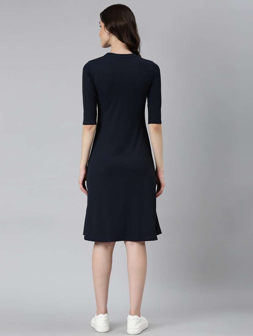 navy blue self design a-line dress - 20383513 -  Standard Image - 2