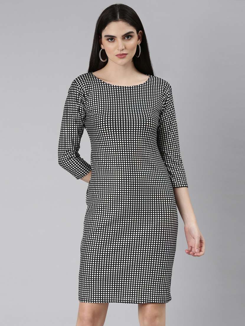 silver foil print sheath dress