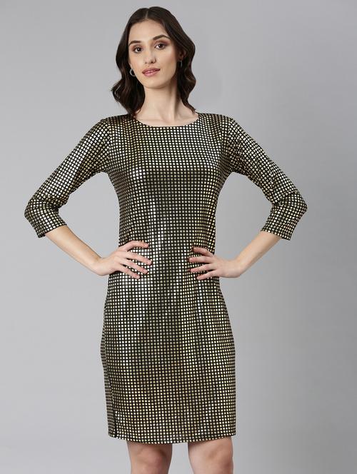 gold foil print bodycon dress - 20383516 - Standard Image - 0