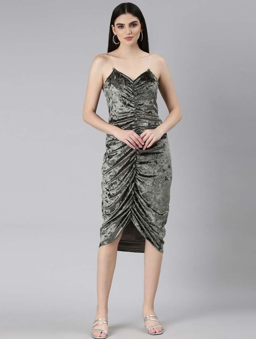 olive solid sheath dress