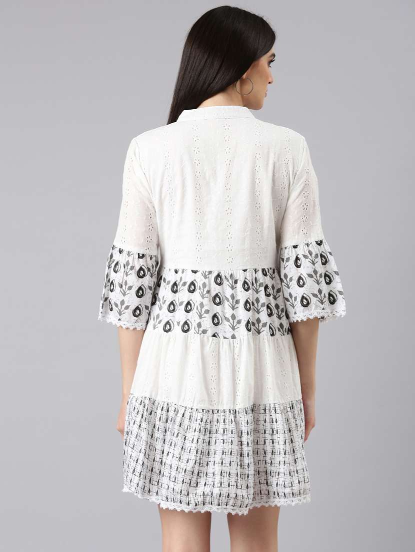 optic white schiffli work tiered dress - 20383520 -  Standard Image - 2