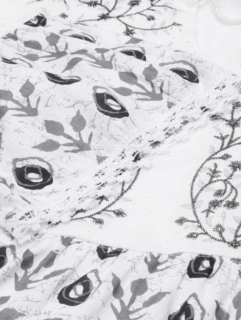 optic white schiffli work tiered dress - 20383520 -  Standard Image - 7