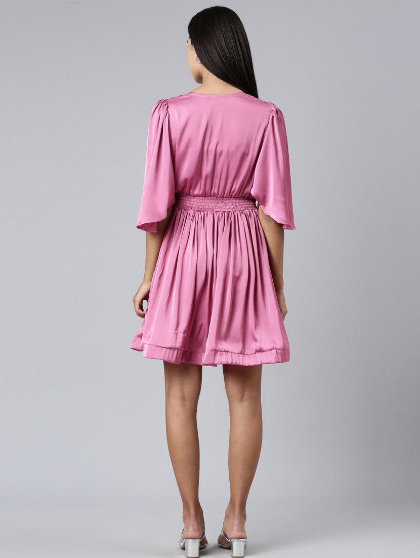 pink solid fit & flare dress - 20383521 - Standard Image - 2