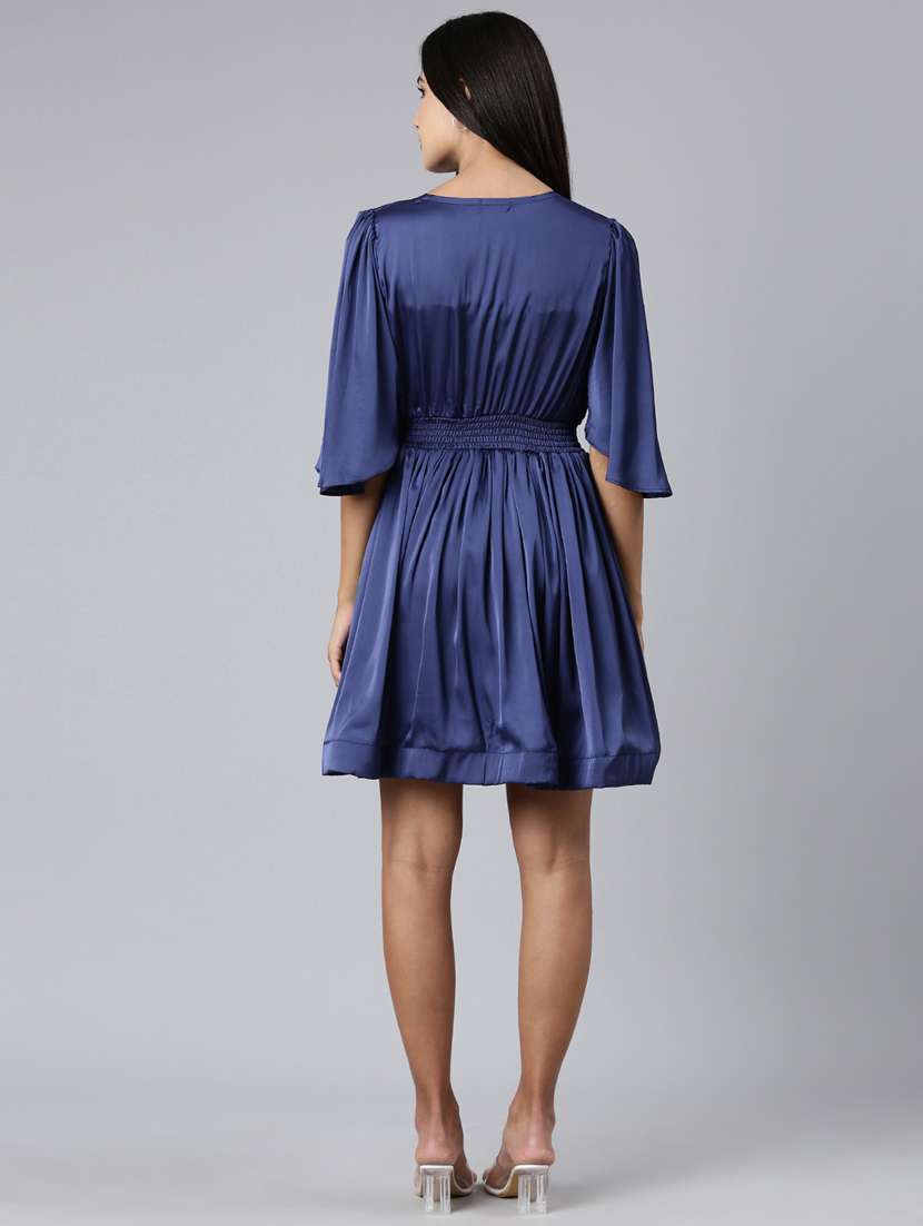 navy blue solid a-line dress - 20383522 -  Standard Image - 2