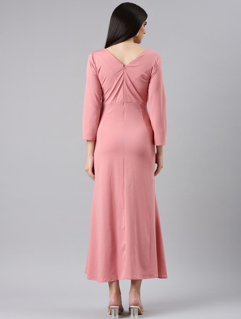 women peach cotton high slit dress - 20383523 - Standard Image - 2