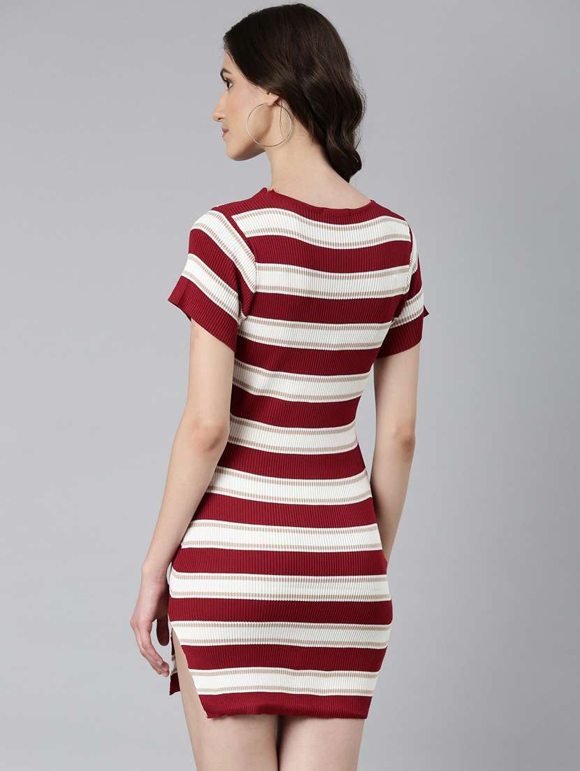 women multi color striped acrylic bodycon dress - 20383531 -  Standard Image - 2