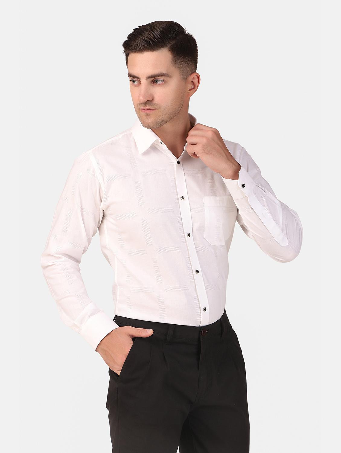 men self design white slim fit cotton casual shirt - 20383547 - Standard Image - 2