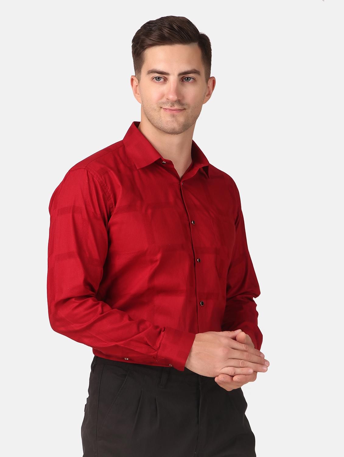 men red self design slim fit cotton casual shirt - 20383549 - Standard Image - 2