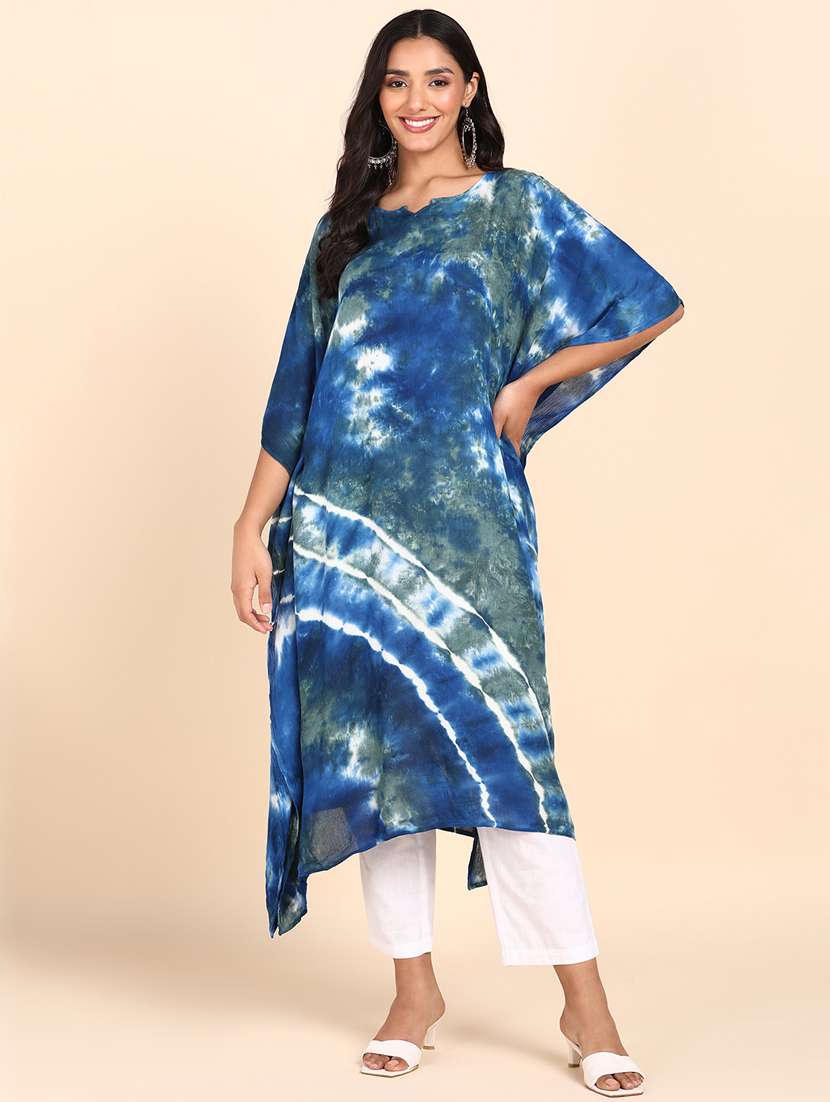 women multi color tie n dye rayon tunics kaftan