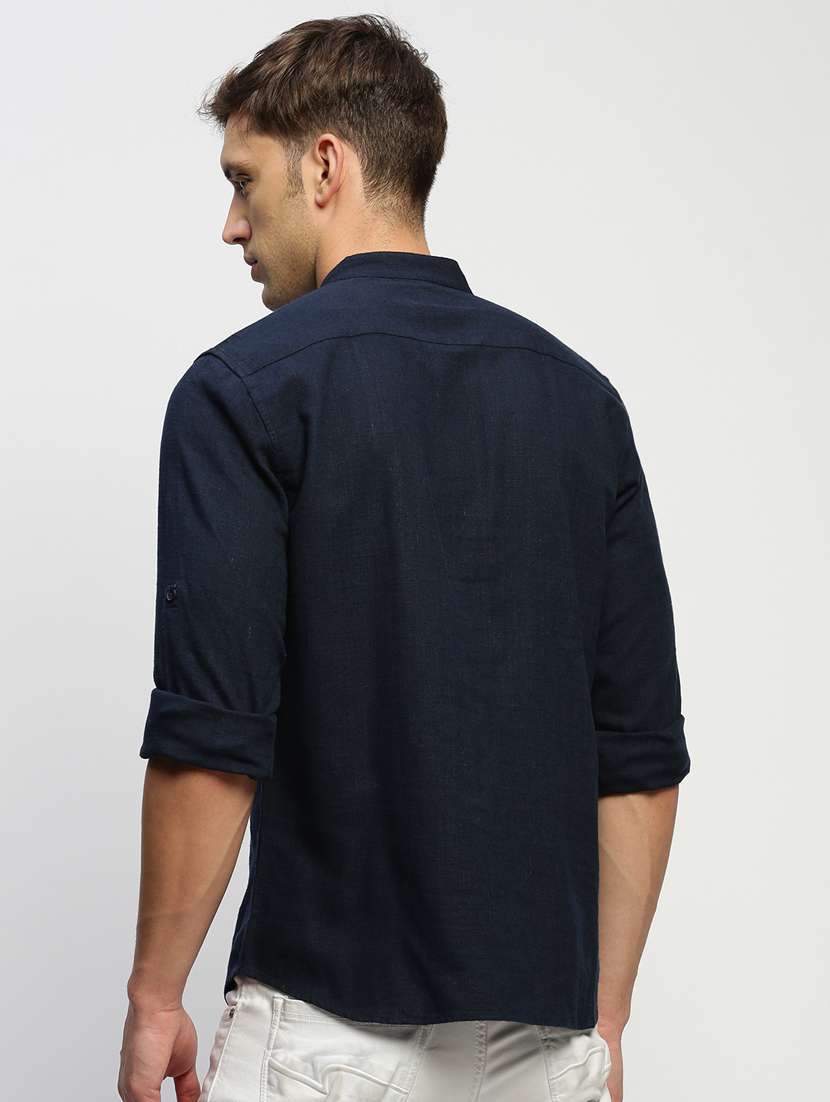 men navy blue slim fit cotton blend short kurta - 20383851 -  Standard Image - 2