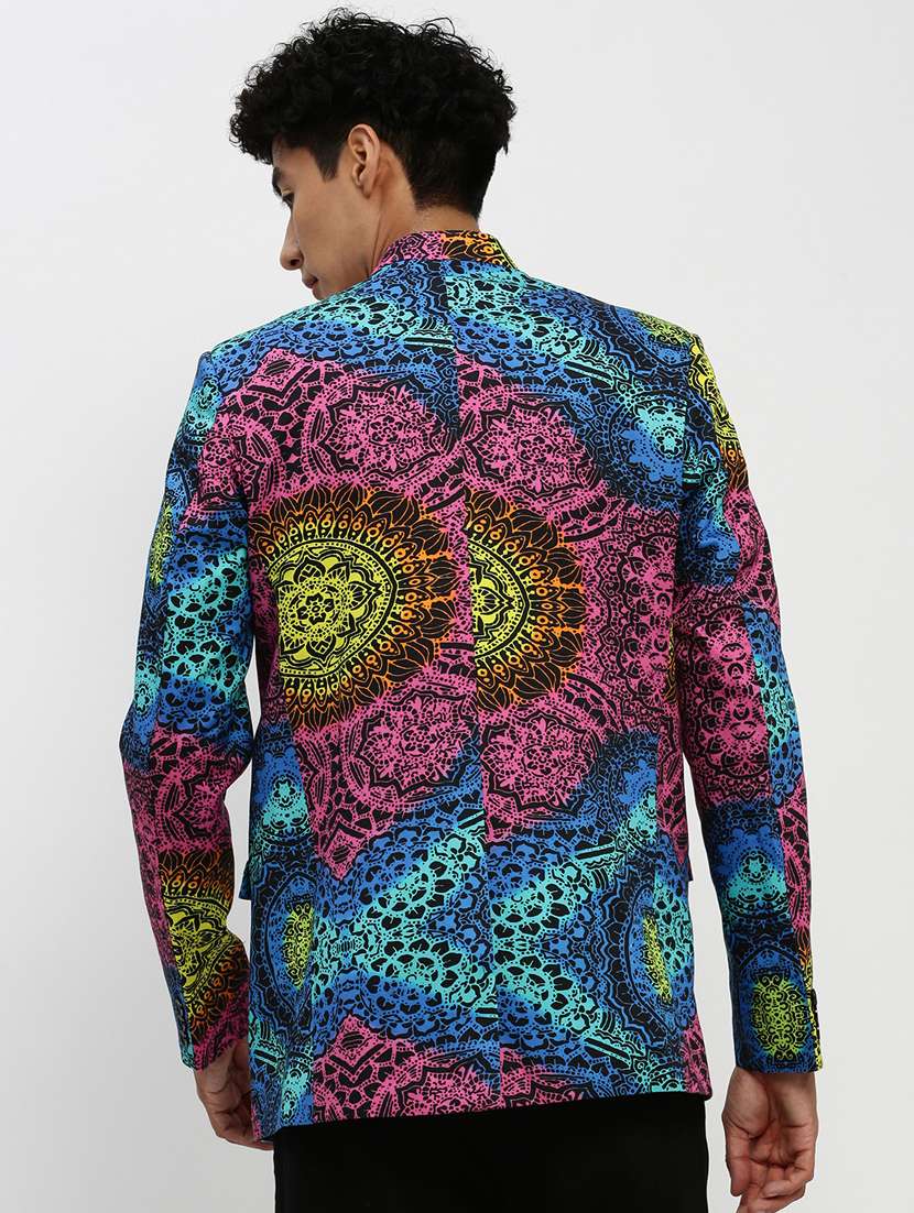 men multi colored printed cotton blend single breasted casual blazer - 20383865 -  Standard Image - 2