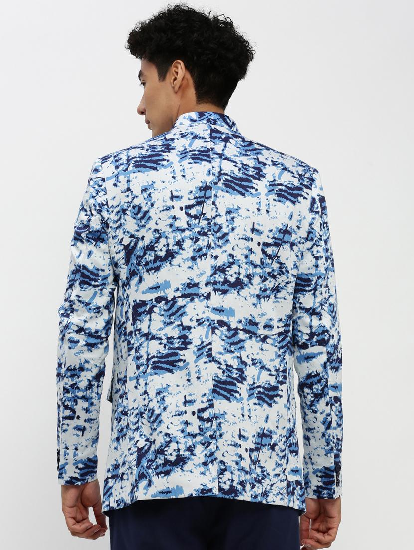 men white printed cotton blend bandhgalas casual blazer - 20383866 - Standard Image - 2