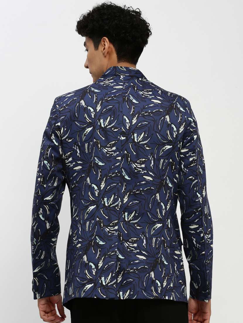men navy blue tropical print single breasted casual blazer - 20383871 -  Standard Image - 2