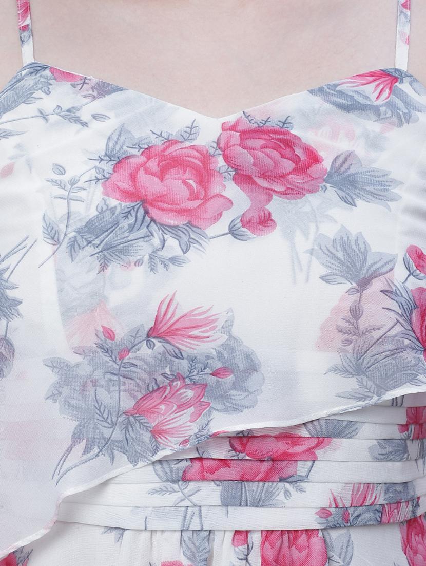 women floral print white georgette a-line dress - 20383888 - Standard Image - 2
