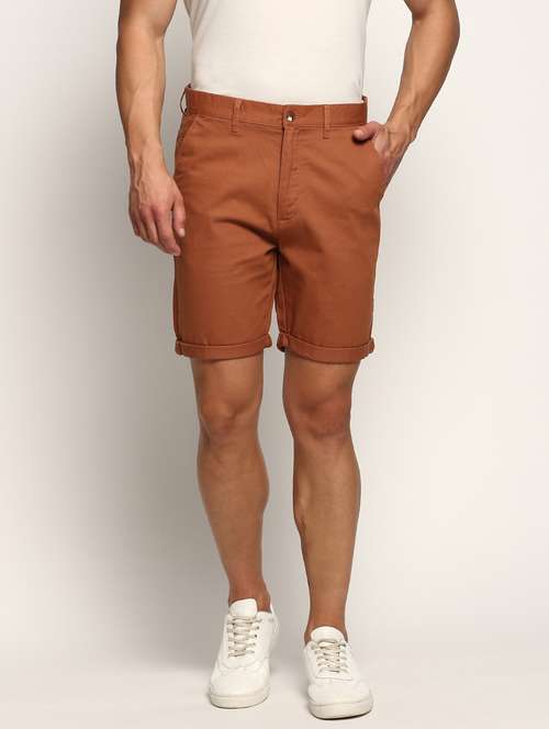 men bronze colored solid cotton blend short - 20383894 - Standard Image - 0