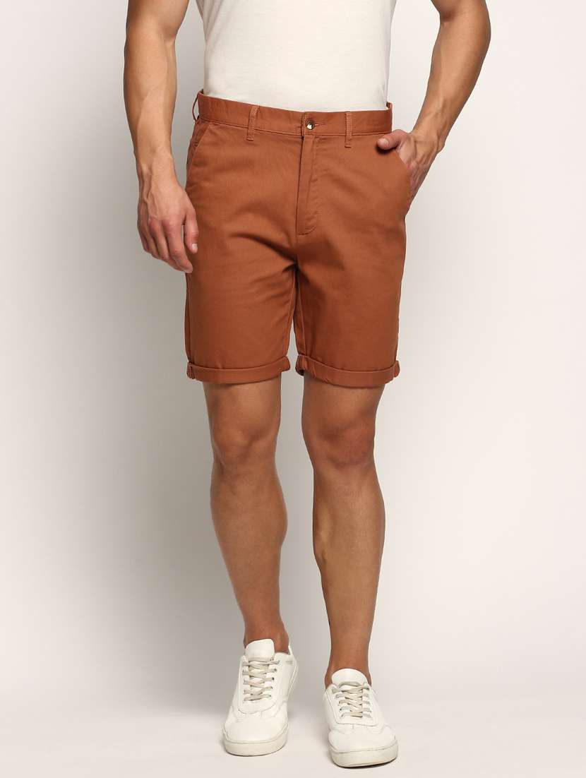men bronze colored solid cotton blend short - 20383894 - Zoom Image - 0