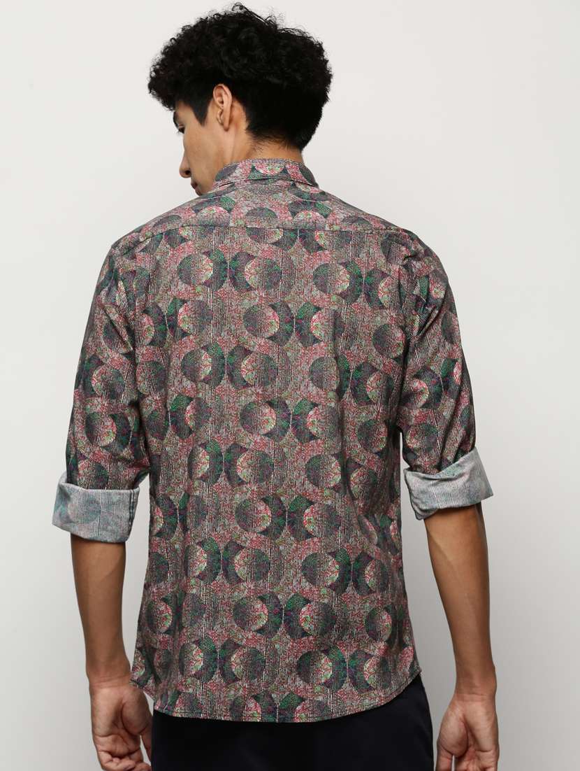 men multi colored printed slim fit cotton blend casual shirt - 20383921 -  Standard Image - 2