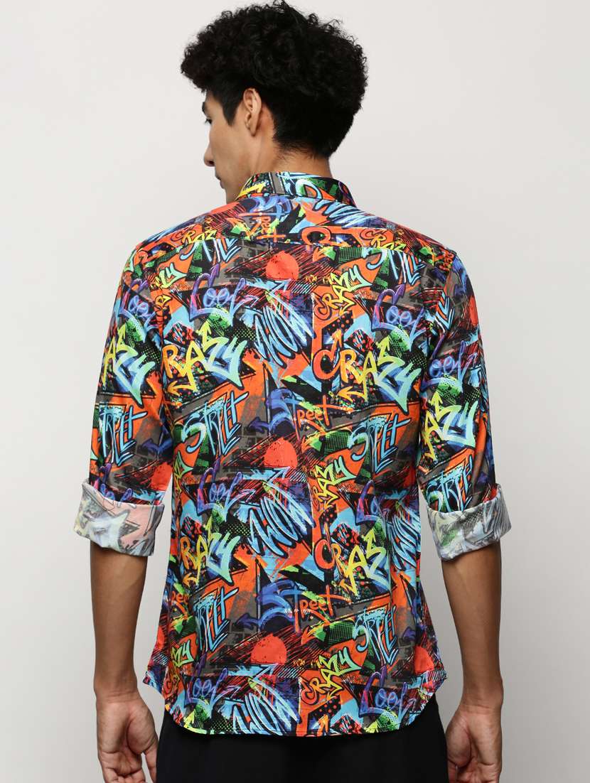 men multi colored graphic print slim fit cotton blend casual shirt - 20383924 - Standard Image - 2