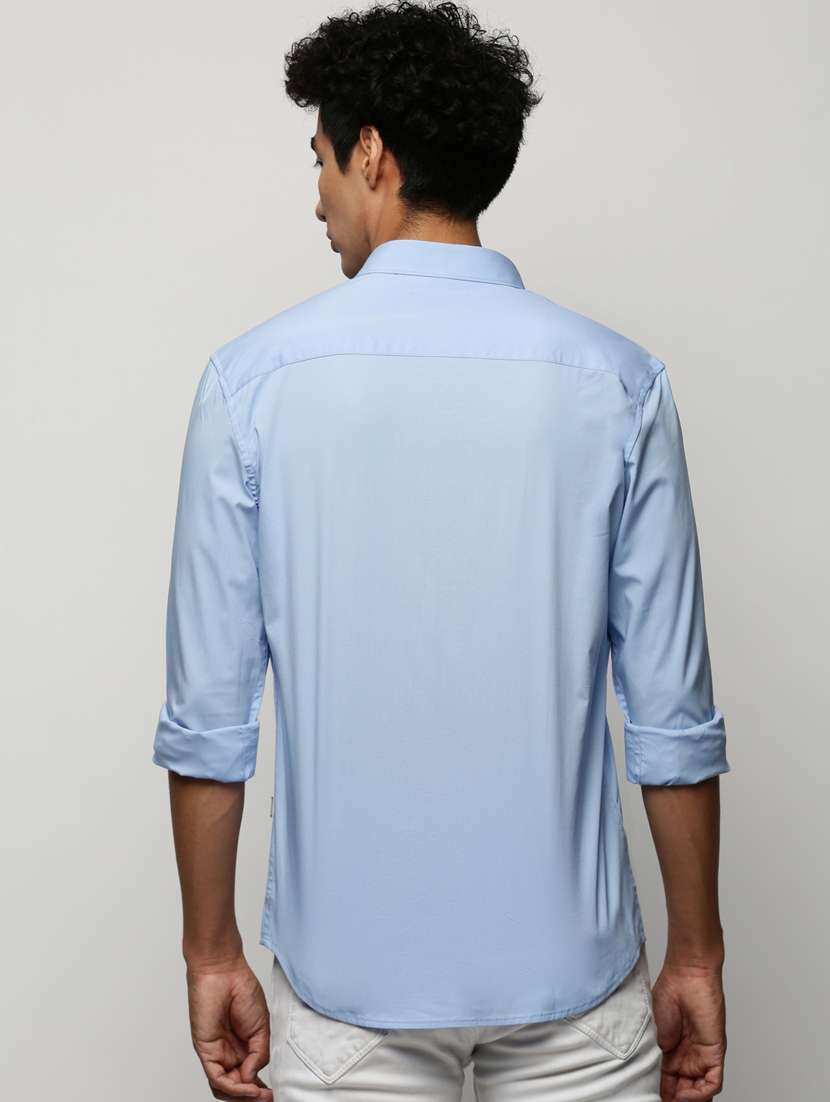 men light blue solid cotton blend casual shirt - 20383929 -  Standard Image - 2