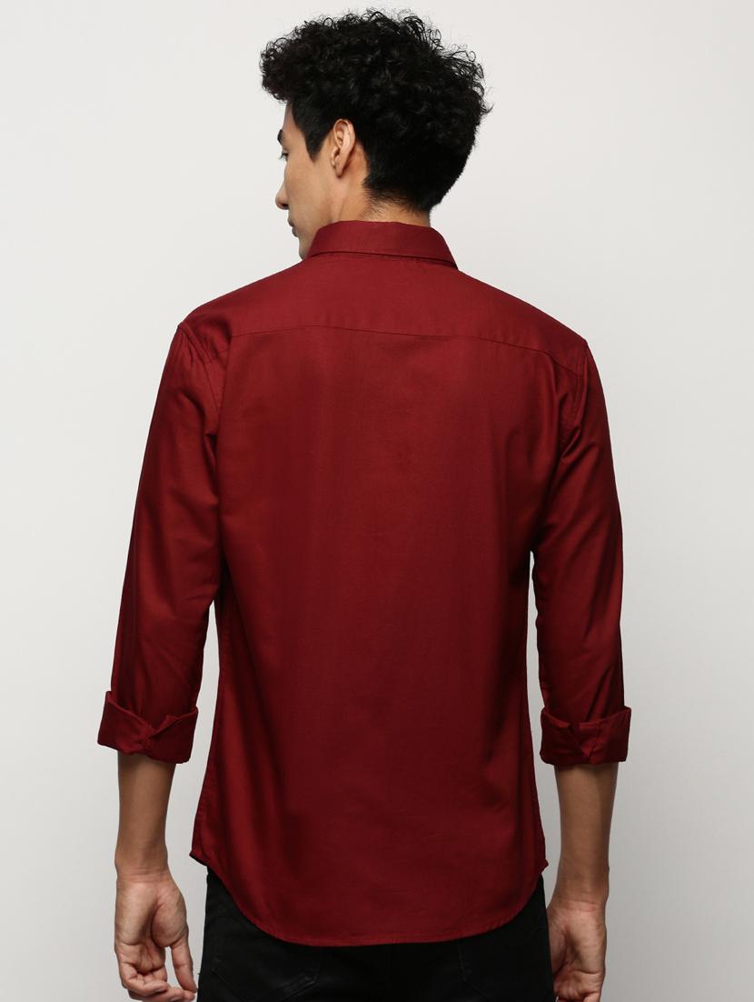 men maroon solid slim fit cotton blend casual shirt - 20383933 - Standard Image - 2
