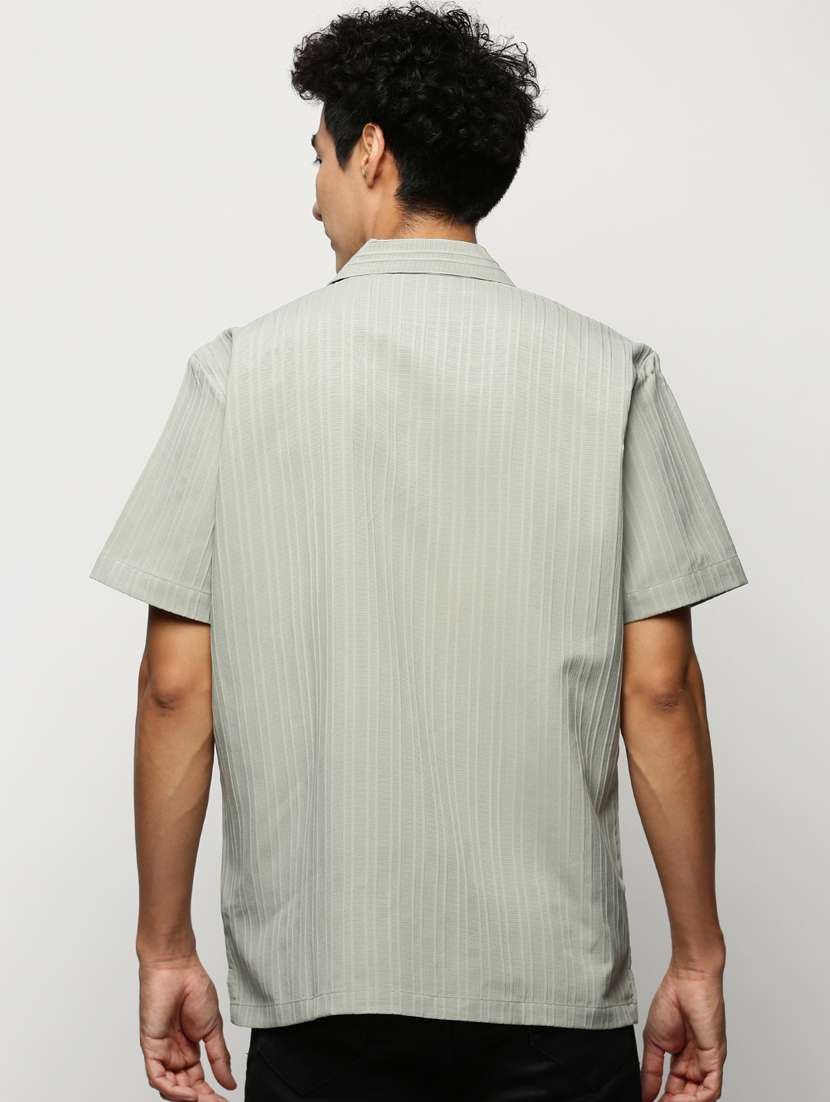 men sea green self design cotton blend casual shirt - 20383938 -  Standard Image - 2